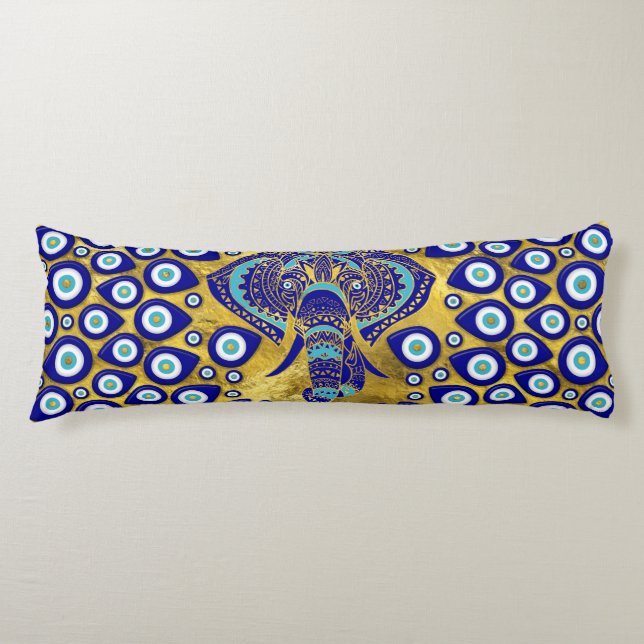 Evil Eye Elephant Mandala Ornament Body Pillow (Front)
