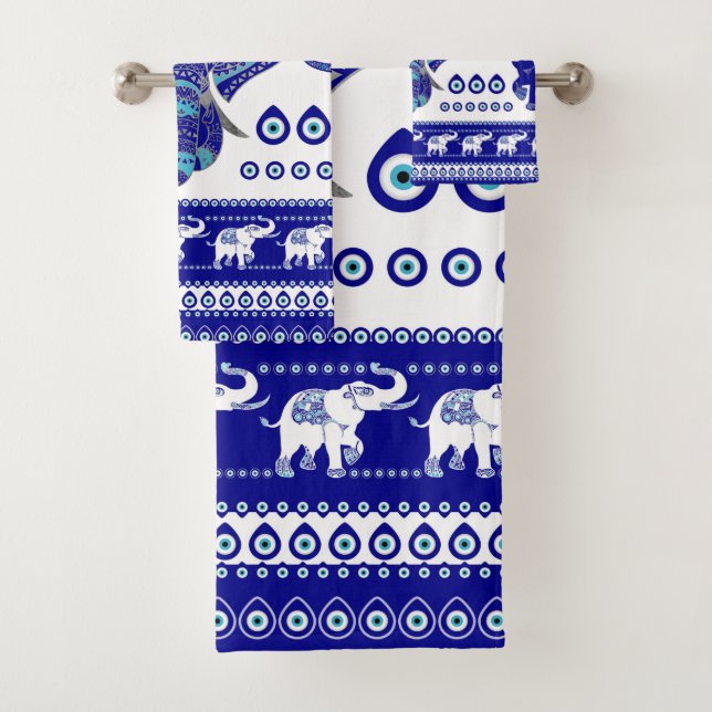 Evil Eye Elephant Ornament Bath Towel Set (Insitu)