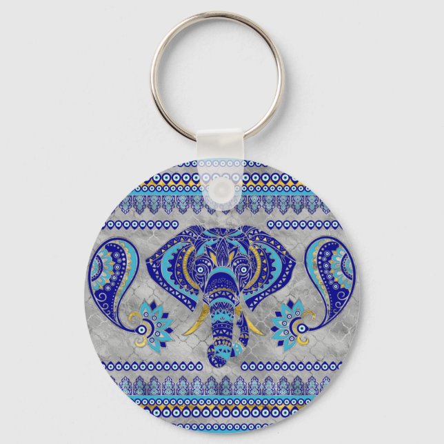 Evil Eye Elephant Ornamental Pattern Keychain (Front)