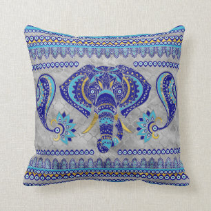 Evil Eye Elephant Ornamental Pattern Throw Pillow