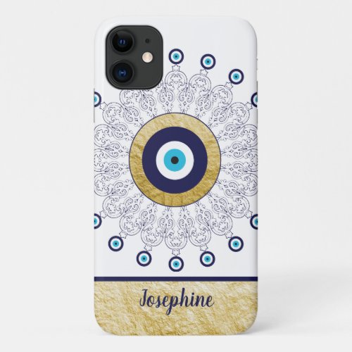 Evil Eye Gold and Blue Stylish Mandala Design iPhone 11 Case