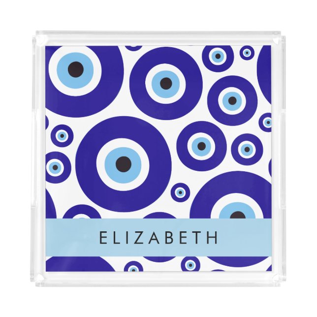 Evil Eye, Greek Eye, Turkish Eye, Mati, Your Name Acrylic Tray (Front)