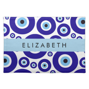 Evil Eye, Greek Eye, Turkish Eye, Mati, Your Name Cloth Placemat