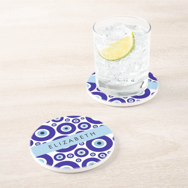 Evil Eye, Greek Eye, Turkish Eye, Mati, Your Name Coaster (Side)