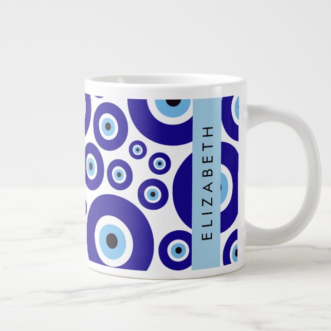 Evil Eye, Greek Eye, Turkish Eye, Mati, Your Name Giant Coffee Mug (Right)