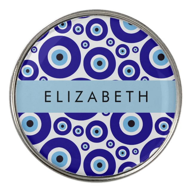 Evil Eye, Greek Eye, Turkish Eye, Mati, Your Name Golf Ball Marker (Front)