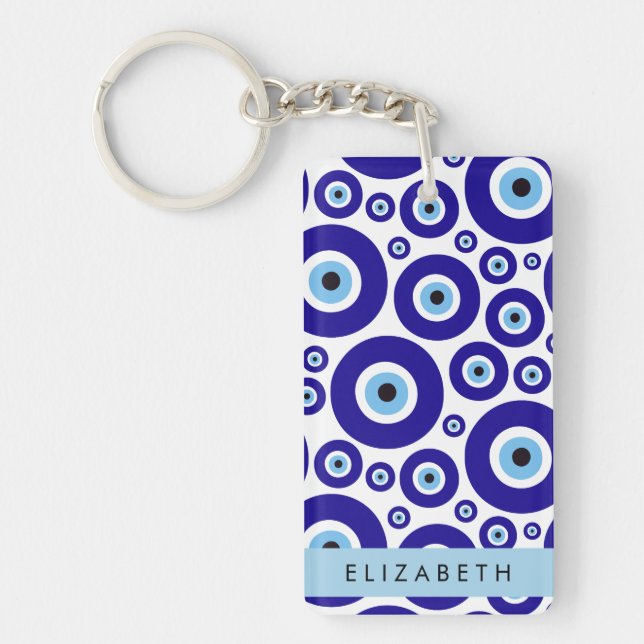 Evil Eye, Greek Eye, Turkish Eye, Mati, Your Name Keychain (Front)