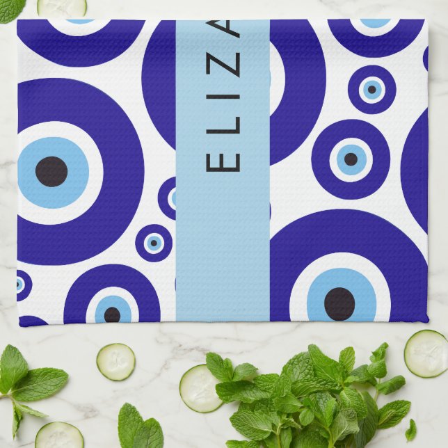 Evil Eye, Greek Eye, Turkish Eye, Mati, Your Name Kitchen Towel (Folded)
