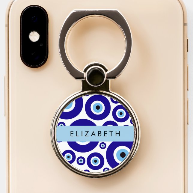 Evil Eye, Greek Eye, Turkish Eye, Mati, Your Name Phone Ring Stand (Close Up)