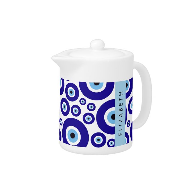 Evil Eye, Greek Eye, Turkish Eye, Mati, Your Name Teapot (Right)