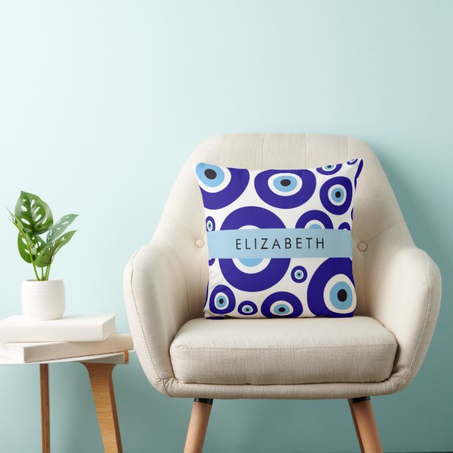 Evil Eye, Greek Eye, Turkish Eye, Mati, Your Name Throw Pillow (Chair)