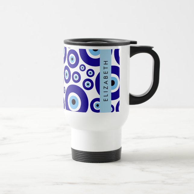 Evil Eye, Greek Eye, Turkish Eye, Mati, Your Name Travel Mug (Right)