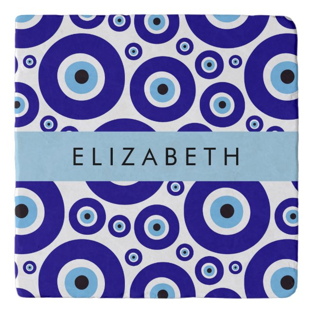 Evil Eye, Greek Eye, Turkish Eye, Mati, Your Name Trivet (Front)