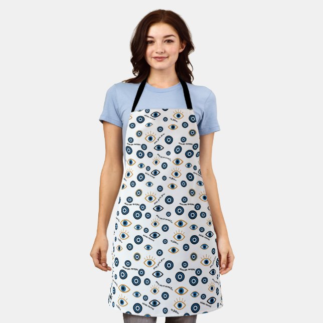 Evil Eye Greek Pattern: “Ftou Ftou” Amulet Apron (Worn)