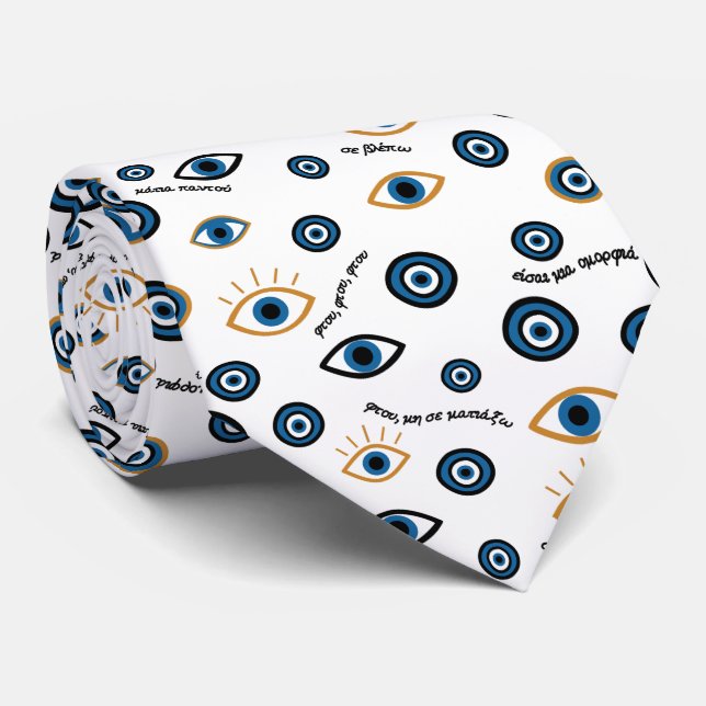 Evil Eye Greek Pattern: “Ftou Ftou” Amulet Neck Tie (Rolled)
