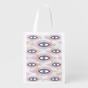 Evil Eye Happy Colorful Art  Grocery Bag
