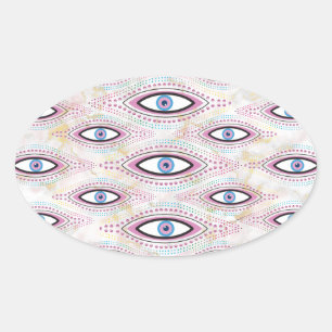 Evil Eye Illustrated eye colorful Oval Sticker