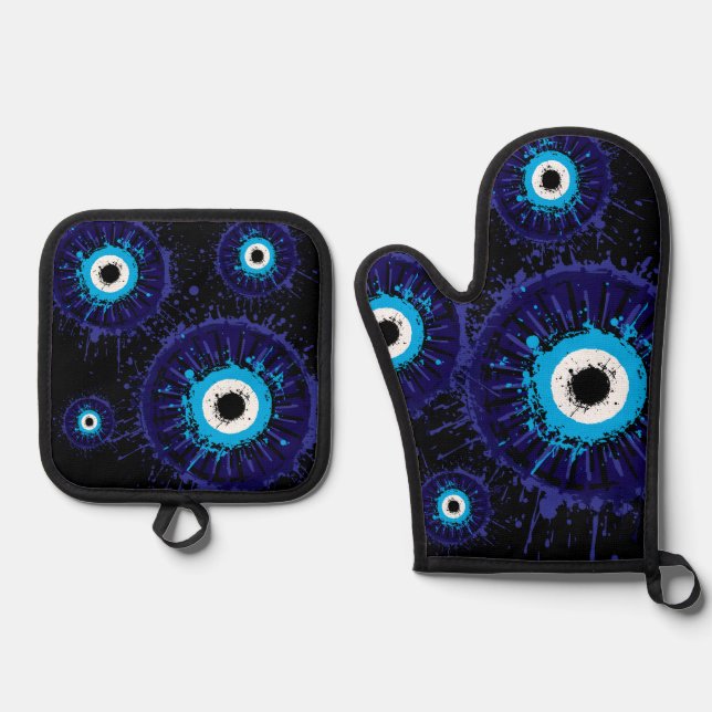 🧿 Evil Eye Kitchen Guardian Oven Mitt & Pot Holder Set (Front)