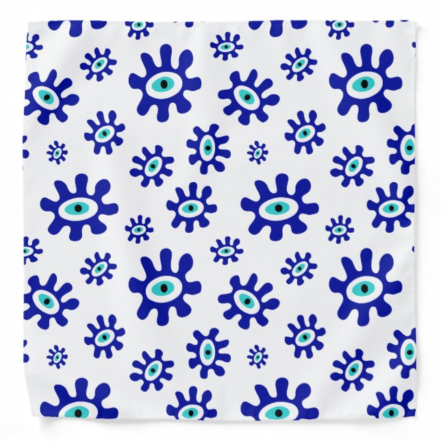 Evil Eye Lucky Symbol Blue White Pattern Bandana (Front)