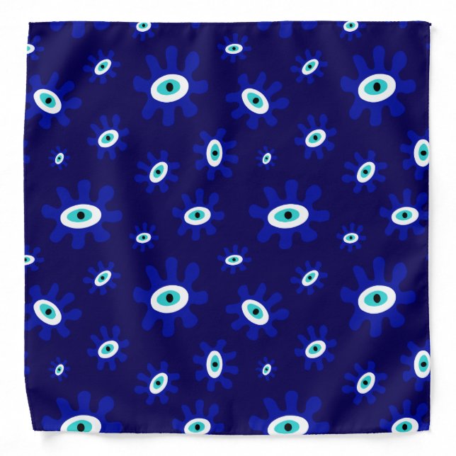 Evil Eye Lucky Symbol Blue White Pattern Bandana (Front)