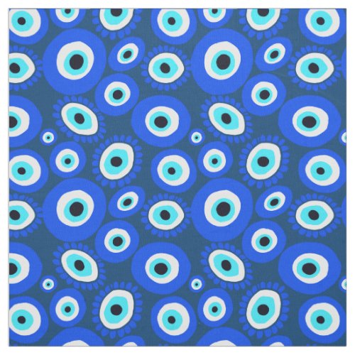 Evil Eye Mediterranean Blue White Eyes Pattern Fabric