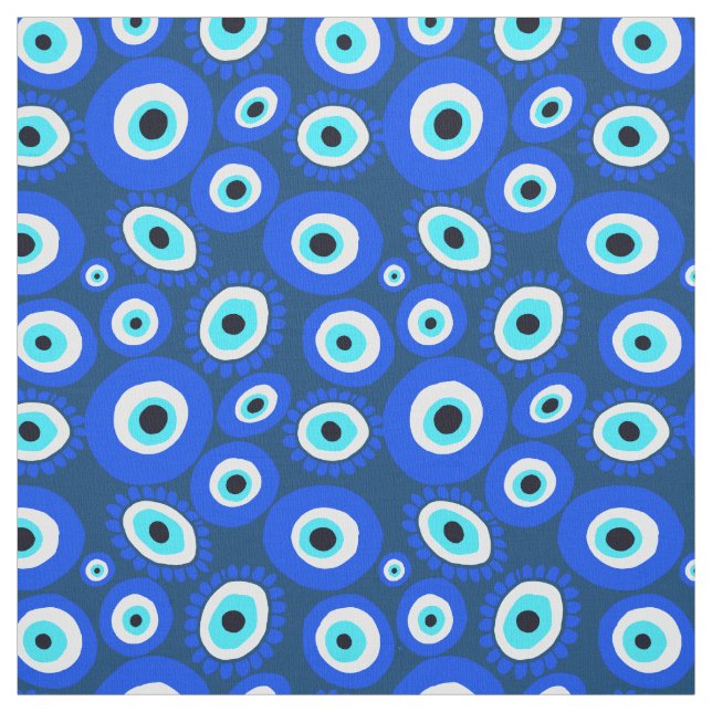 Evil Eye Mediterranean Blue White Eyes Pattern Fabric (Swatch)