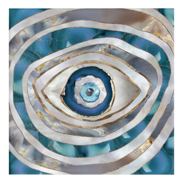 Evil Eye Mineral textures and gold Acrylic Print (Front)