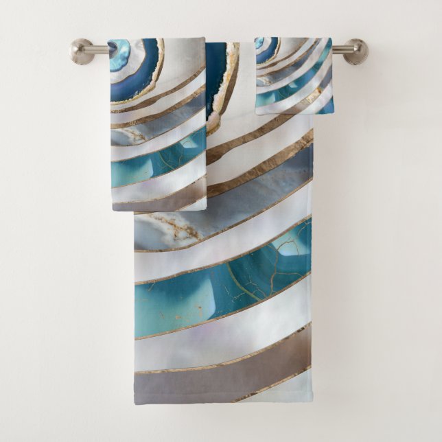 Evil Eye Mineral textures and gold Bath Towel Set (Insitu)