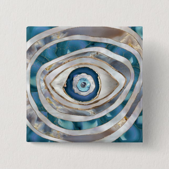 Evil Eye Mineral textures and gold Button (Front)