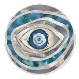 Evil Eye Mineral textures and gold Ceramic Knob