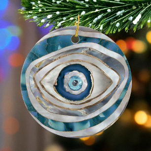 Evil Eye Mineral textures and gold Ceramic Ornament