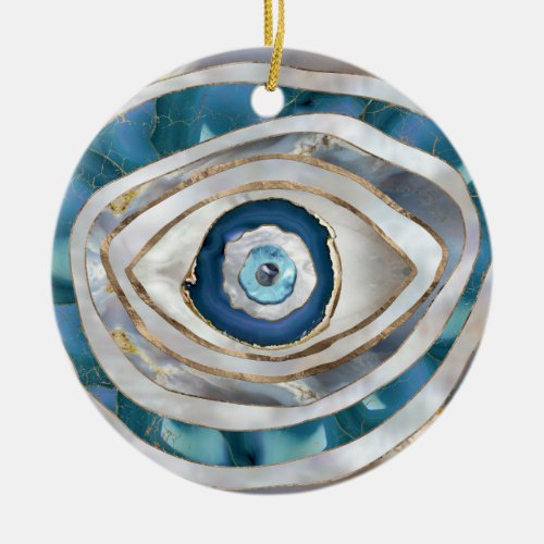 Evil Eye Mineral textures and gold Ceramic Ornament