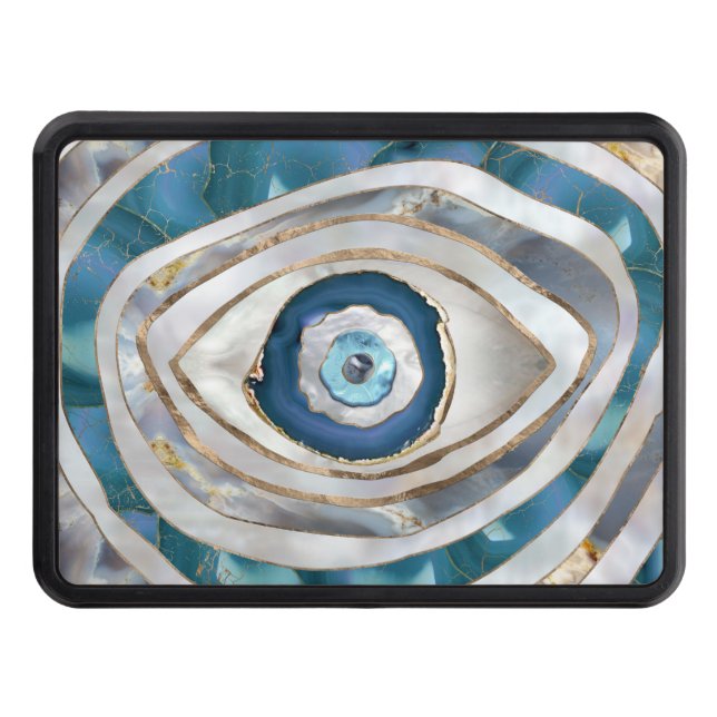 Evil Eye Mineral textures and gold Hitch Cover (Front)