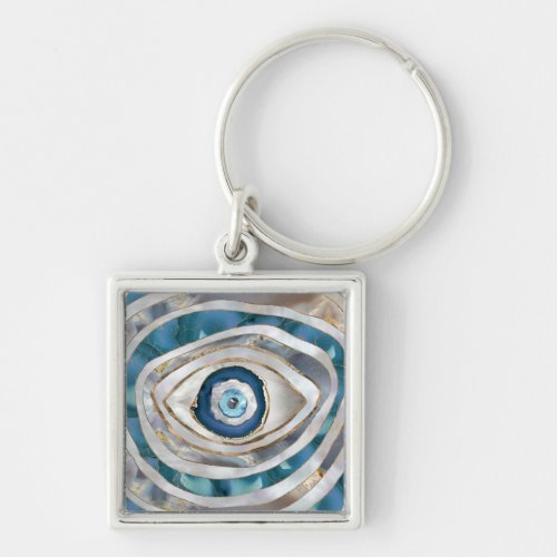Evil Eye Mineral textures and gold Keychain