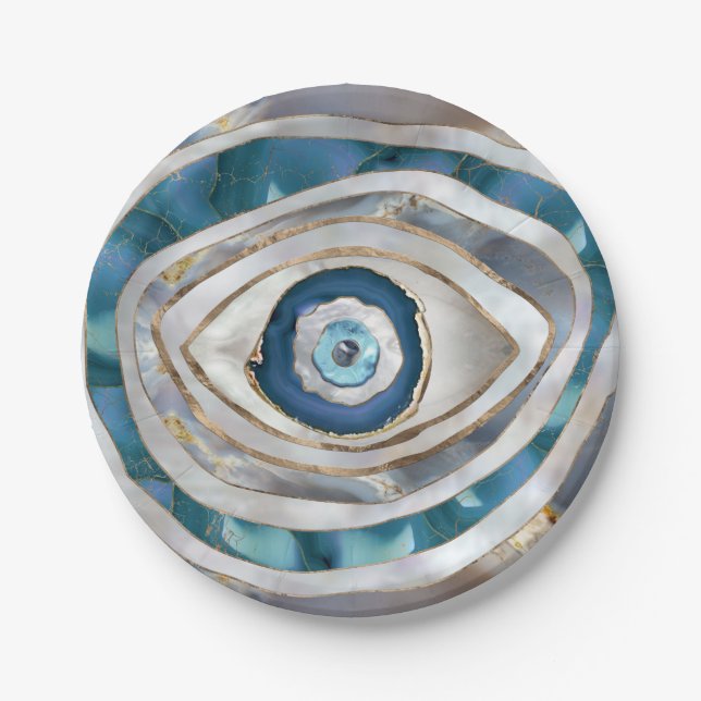 Evil Eye Mineral textures and gold Paper Plates (Front)