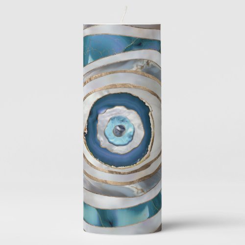 Evil Eye Mineral textures and gold Pillar Candle