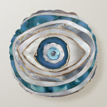 Evil Eye Mineral Textures And Gold Round Pillow by LoveMalinois at Zazzle