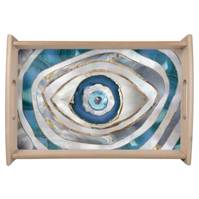Evil Eye Mineral textures and gold Serving Tray (Front)