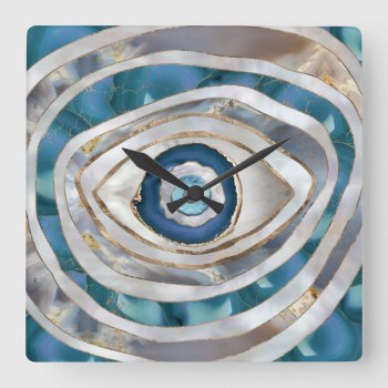 Evil Eye Mineral Textures And Gold Square Wall Clock by LoveMalinois at Zazzle