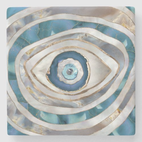 Evil Eye Mineral textures and gold Stone Coaster