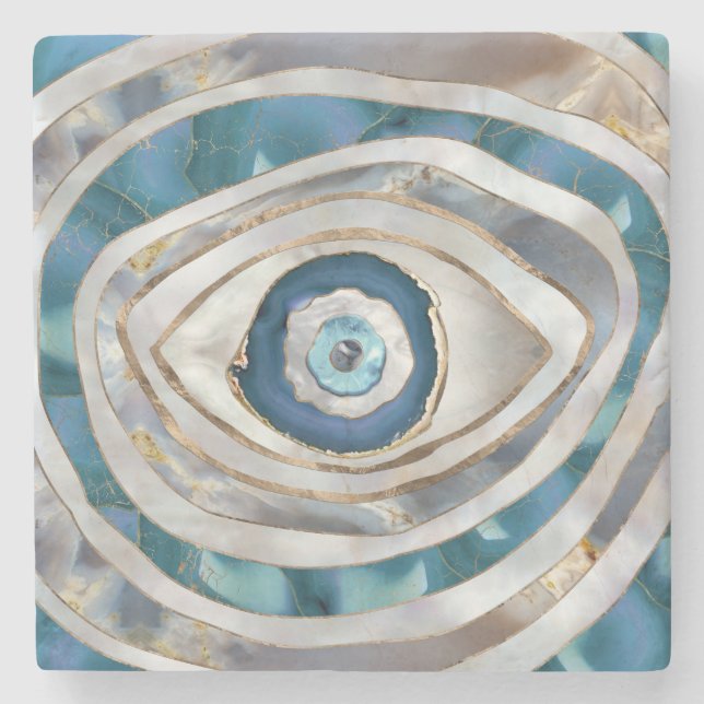 Evil Eye Mineral textures and gold Stone Coaster (Front)