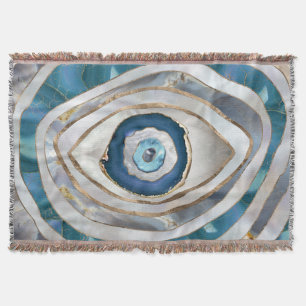 Evil Eye Mineral textures and gold Throw Blanket