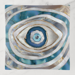 Evil Eye Mineral textures and gold Trinket Tray