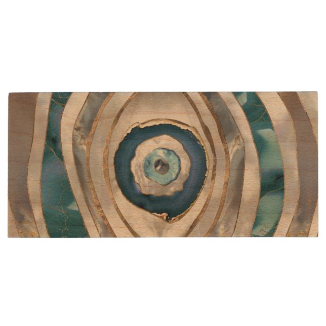 Evil Eye Mineral textures and gold Wood Flash Drive (Back)