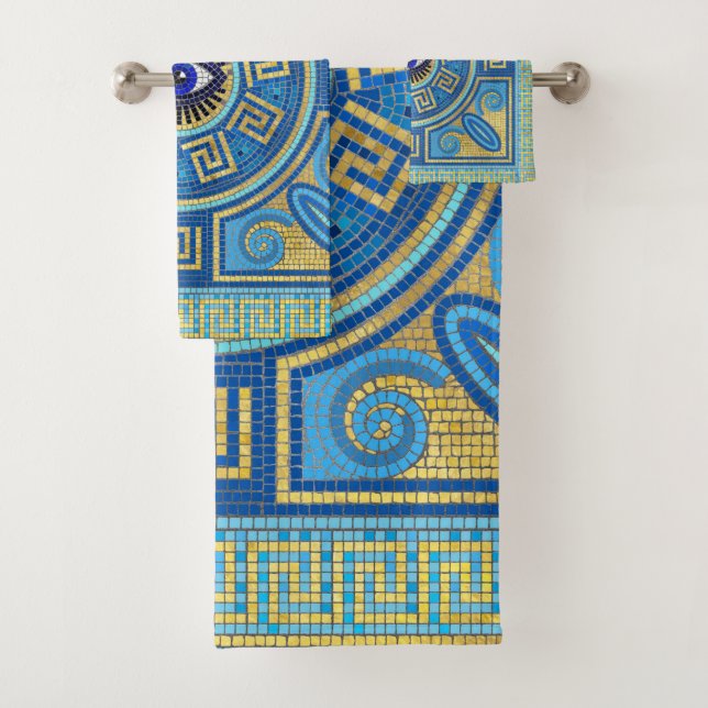 Evil Eye Mosaic Tile ornament Bath Towel Set (Insitu)