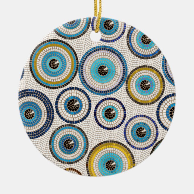 Evil Eye Mosaic Tile Pattern Ceramic Ornament (Front)