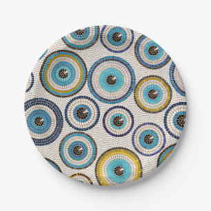 Evil Eye Mosaic Tile Pattern Paper Plates