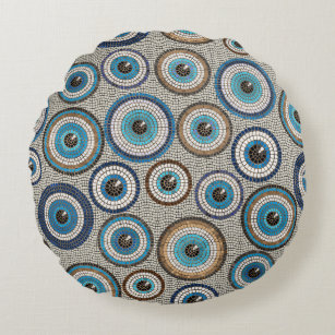 Evil Eye Mosaic Tile Pattern Round Pillow