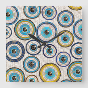 Evil Eye Mosaic Tile Pattern Square Wall Clock