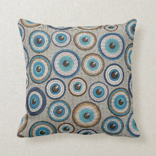 Evil Eye Mosaic Tile Pattern Throw Pillow